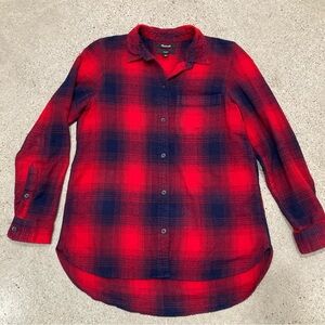 MADEWELL Red and Navy Plaid Flannel Shirt Size M
